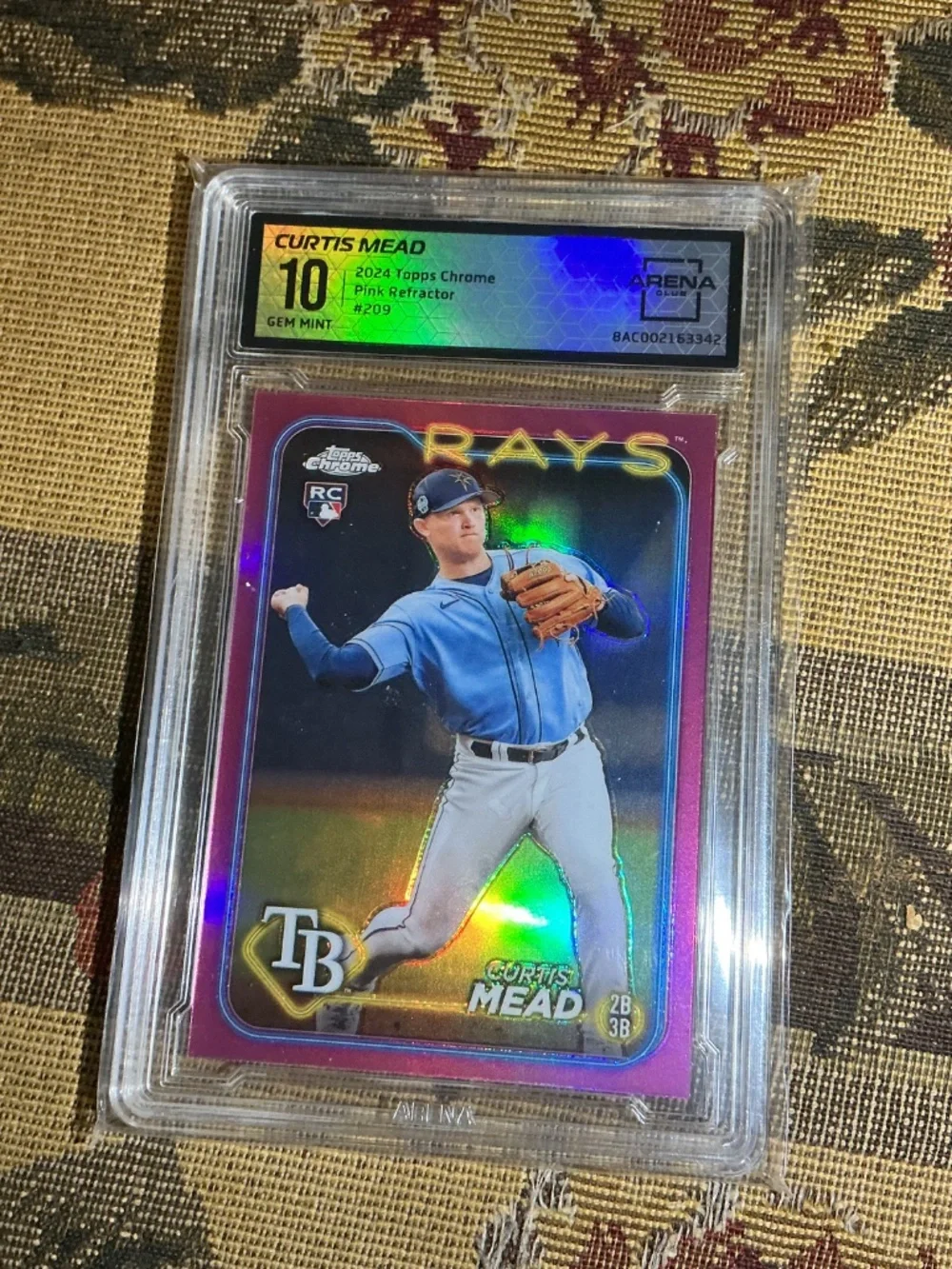 CURTIS MEAD 2024 Topps Chrome MLB Pink Refractor Rookie Card 209 Graded Arena 10